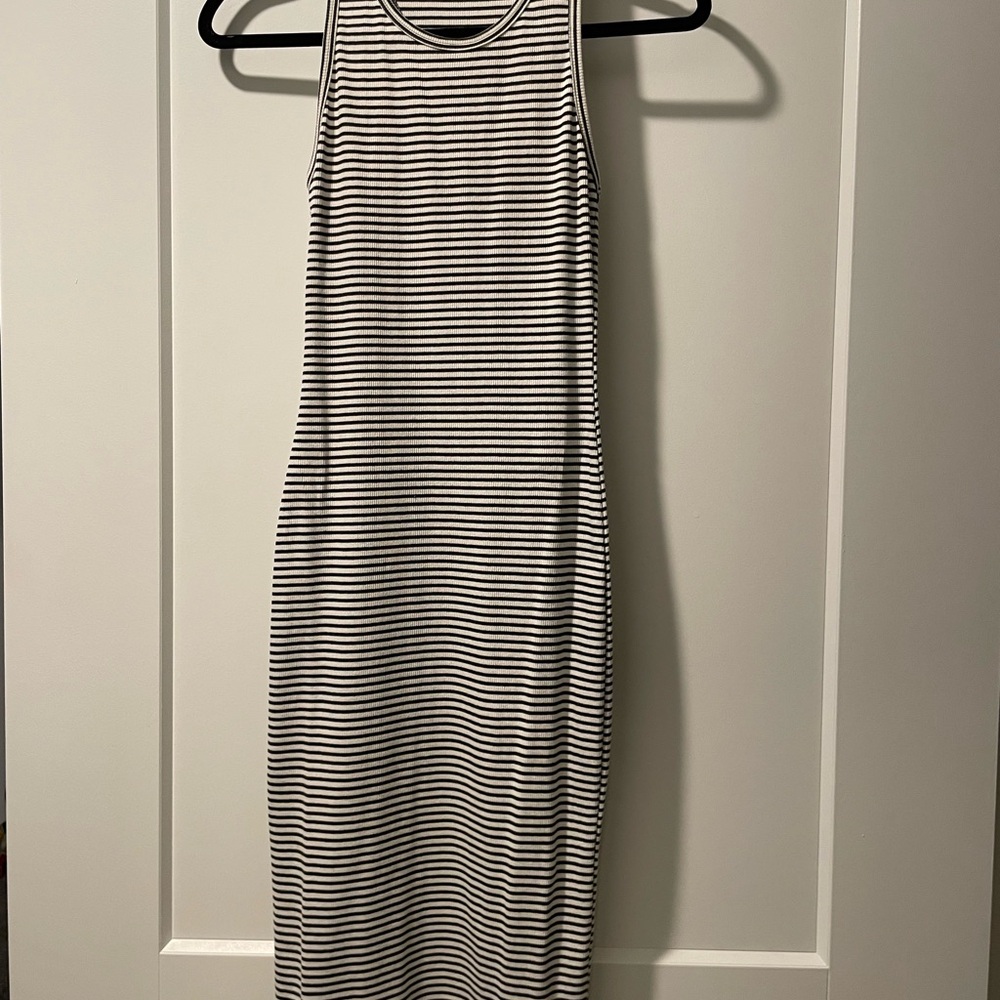 Striped Sleeveless Dress - Black and White